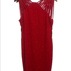 Bisou Bisou strappy neck metallic red sheath dress